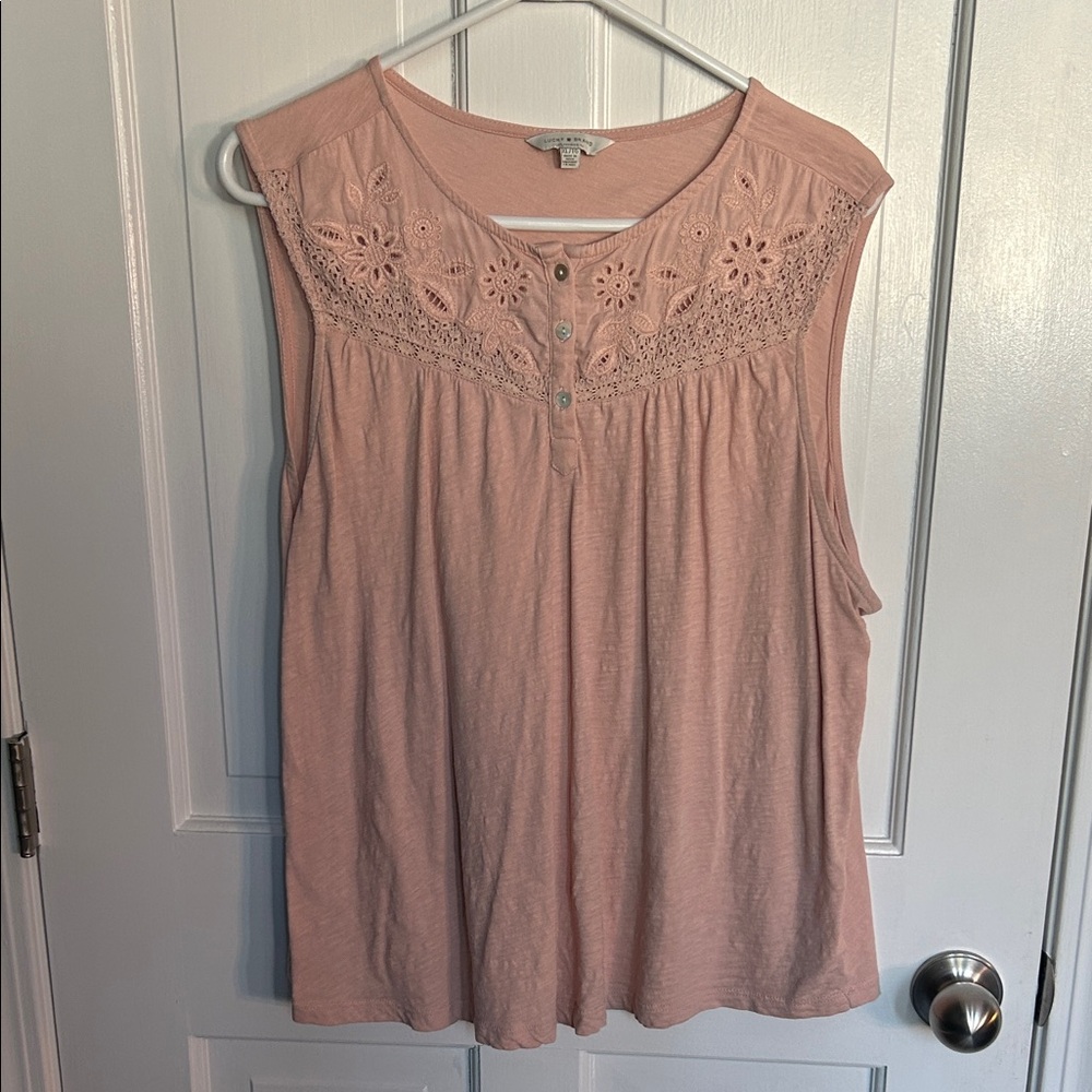 Lucky Brand Blush Sleeveless Blouse with Floral Lace